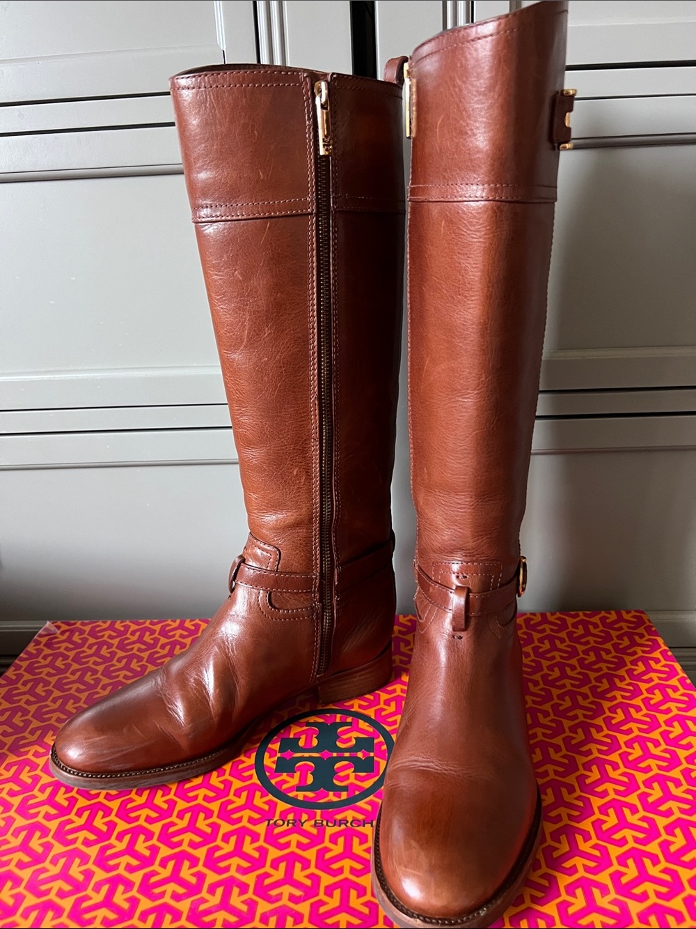 Tory Burch Sienna Brown Over-the-Knee Leather Riding Boots